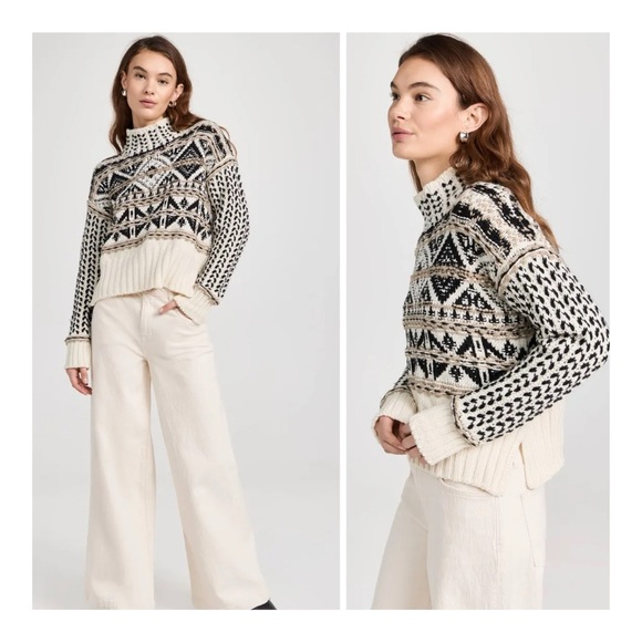Splendid Sweaters - Splendid Cream and Black Turtleneck Chunky Sweater